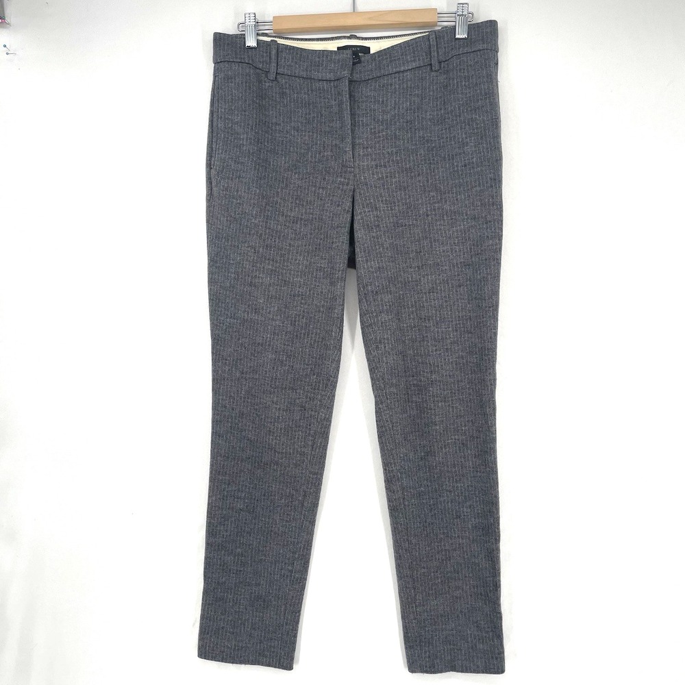 J Crew Stretch Womens Dress Pants Size 8 Charcoal Striped Wool Cotton Taper Leg